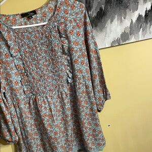 Suzanne Betro Orange and Blue Floral Top